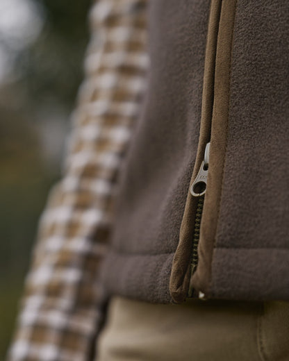 Demitasse Brown Coloured Harkila Womens Sandhem Sherpa Fleece Waistcoat on outdoor background 