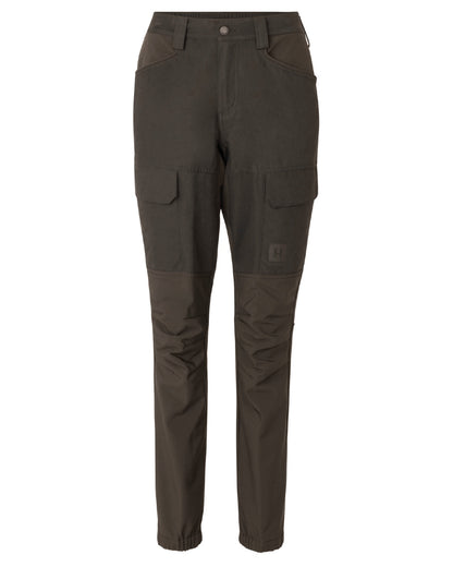 Shadow Brown Deep Brown coloured Harkila Womens Scandinavian Trousers on white background 