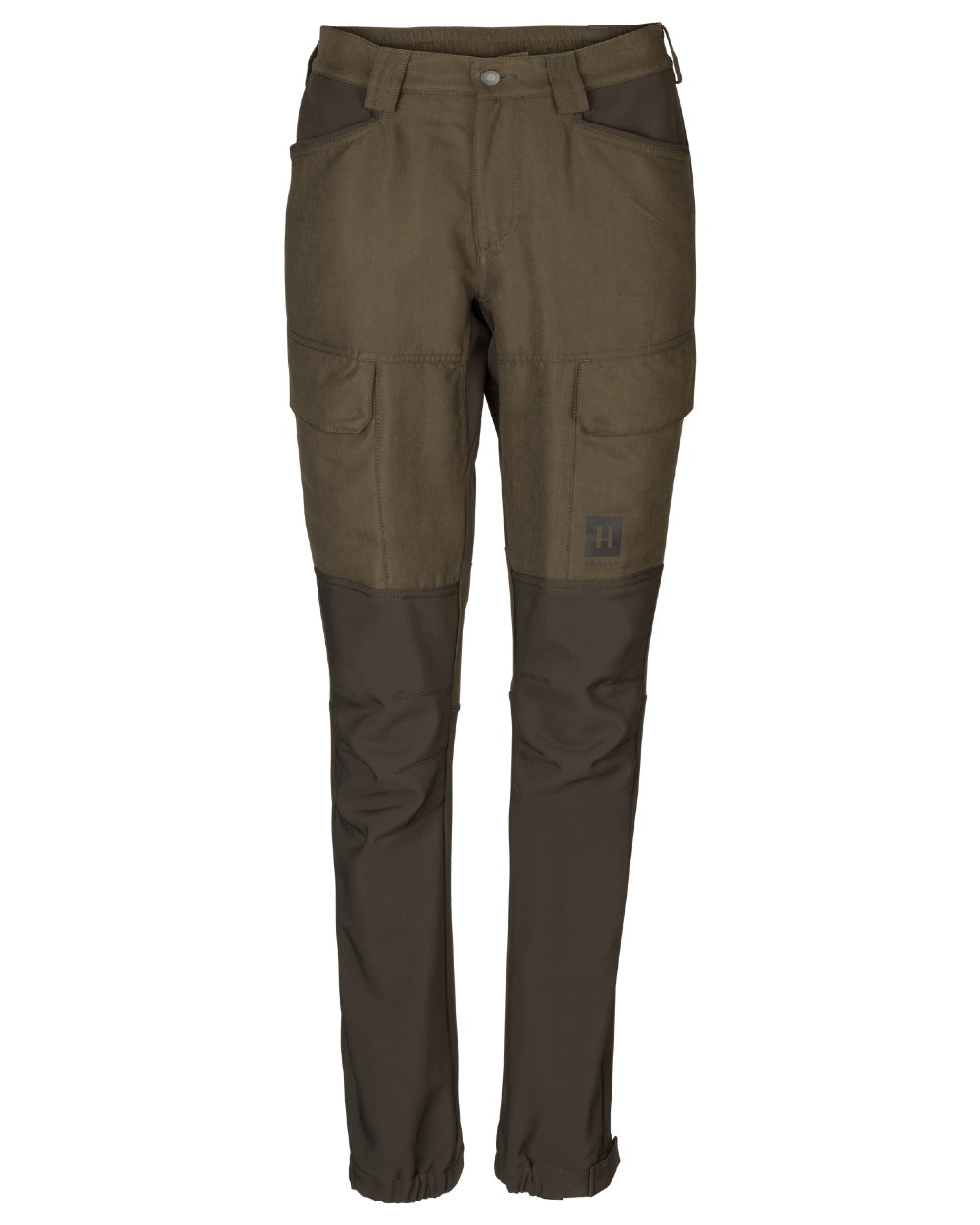 Willow Green Deep Brown coloured Harkila Womens Scandinavian Trousers on white background 