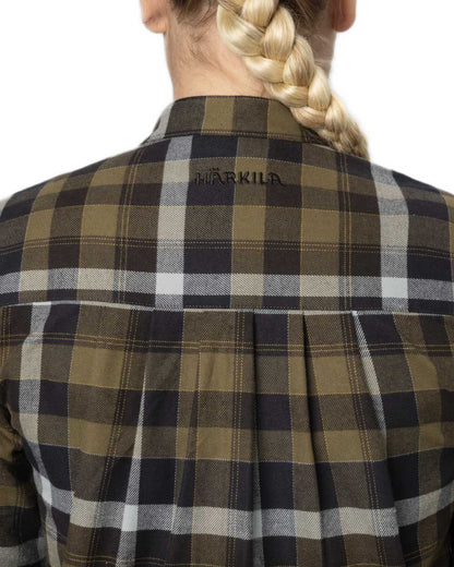 Willow Green Phantom Coloured Harkila Womens Sigrid Long Sleeve Shirt on white background 