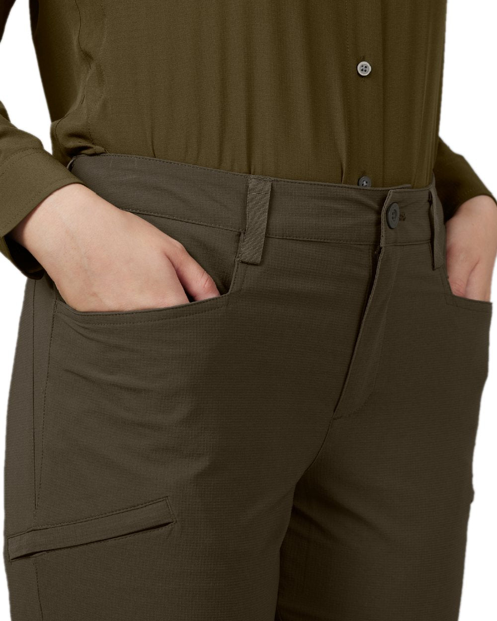 Willow Green Coloured Harkila Womens Trail Trousers on white background 