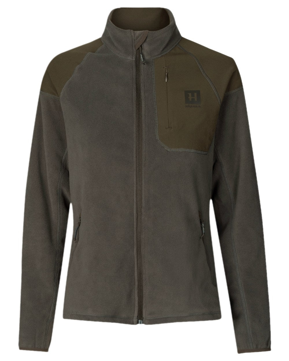 Willow Green Shadow Grey Coloured Harkila Womens Vilja Fleece Jacket on white background 