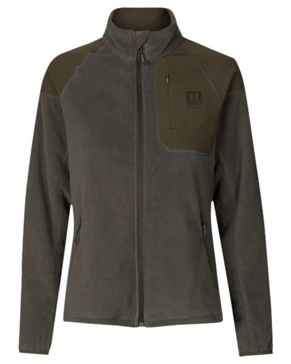 Willow Green Shadow Grey Coloured Harkila Womens Vilja Fleece Jacket on white background 