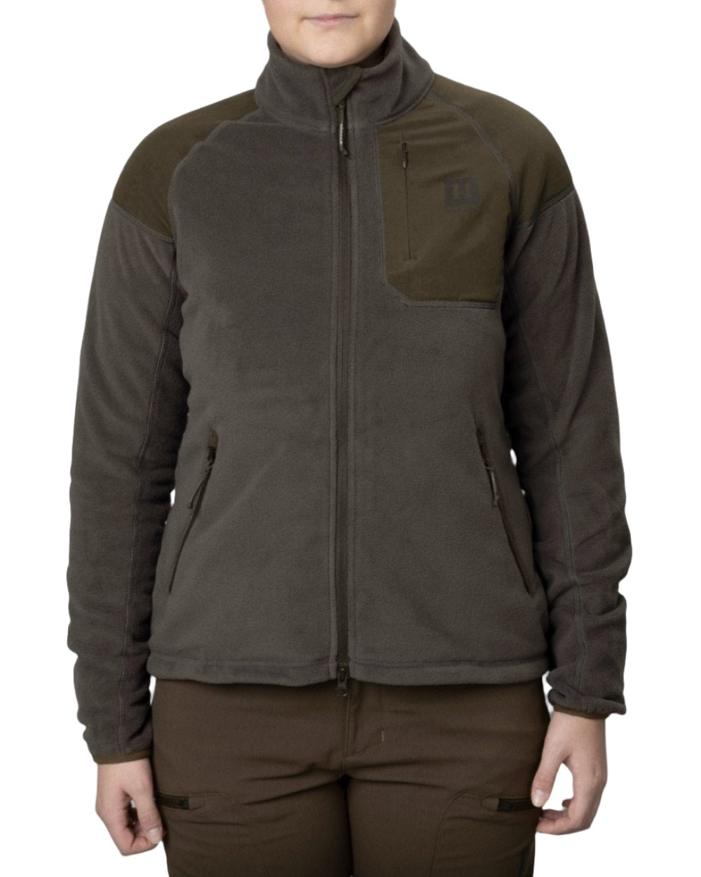 Willow Green Shadow Grey Coloured Harkila Womens Vilja Fleece Jacket on white background 