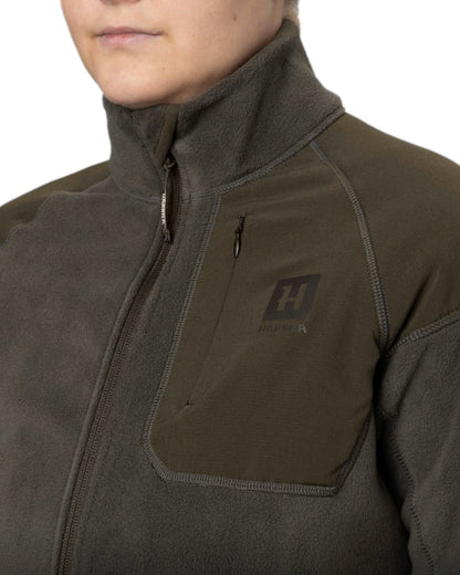 Willow Green Shadow Grey Coloured Harkila Womens Vilja Fleece Jacket on white background 