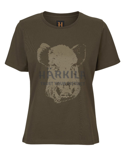 Willow Green Coloured Harkila Womens Wildboar Short Slevee T-Shirt on white background 
