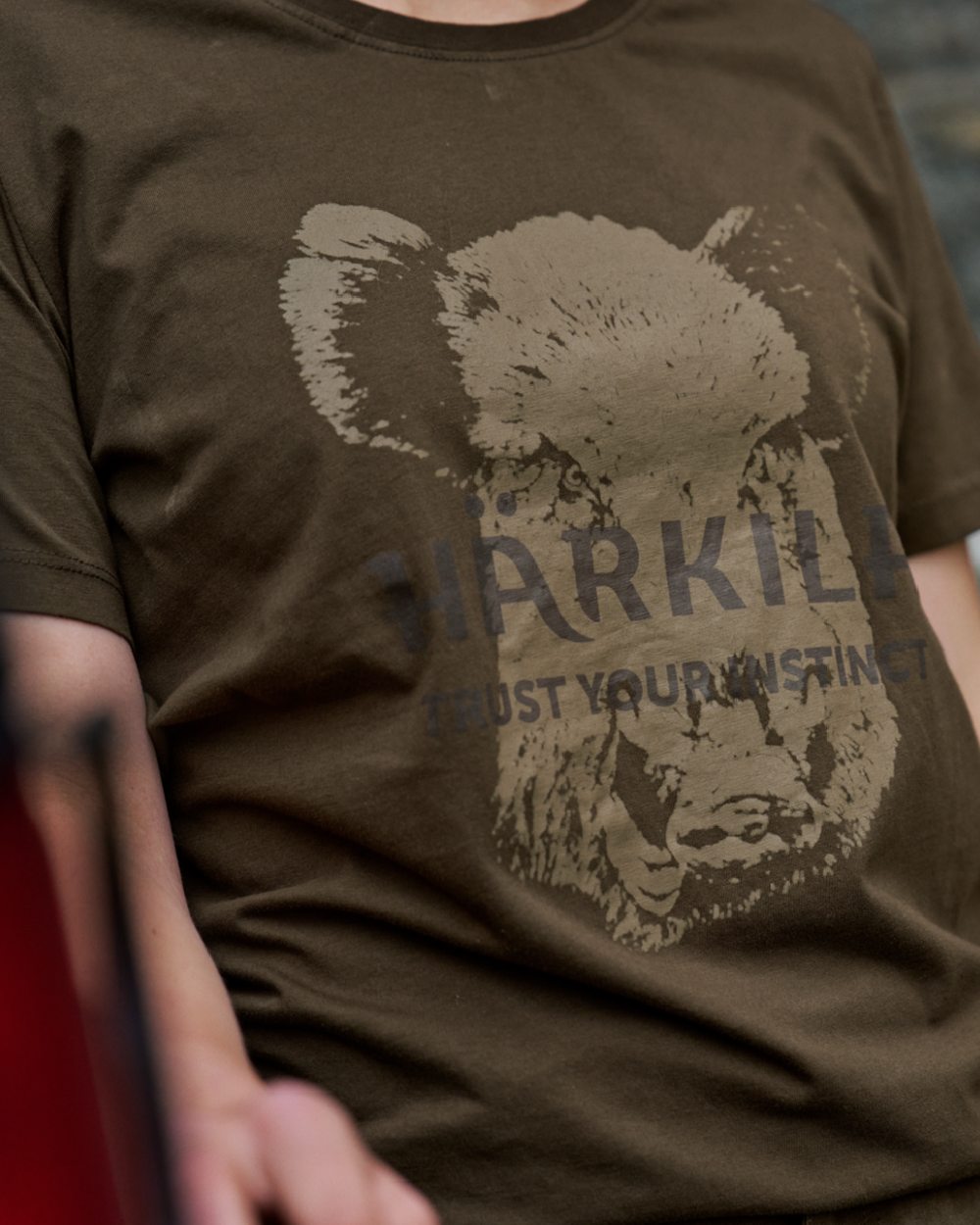 Willow Green Coloured Harkila Womens Wildboar Short Slevee T-Shirt on outdoor background 
