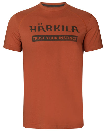 Arabian Spice Coloured Harkila logo Short Sleeve T-Shirt on white background 