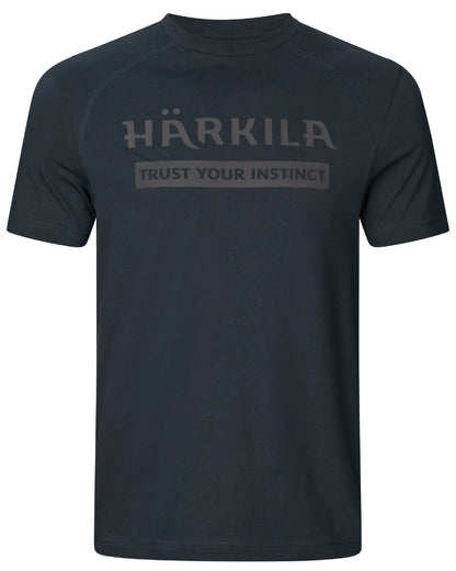 Dark Navy Coloured Harkila logo Short Sleeve T-Shirt on white background 