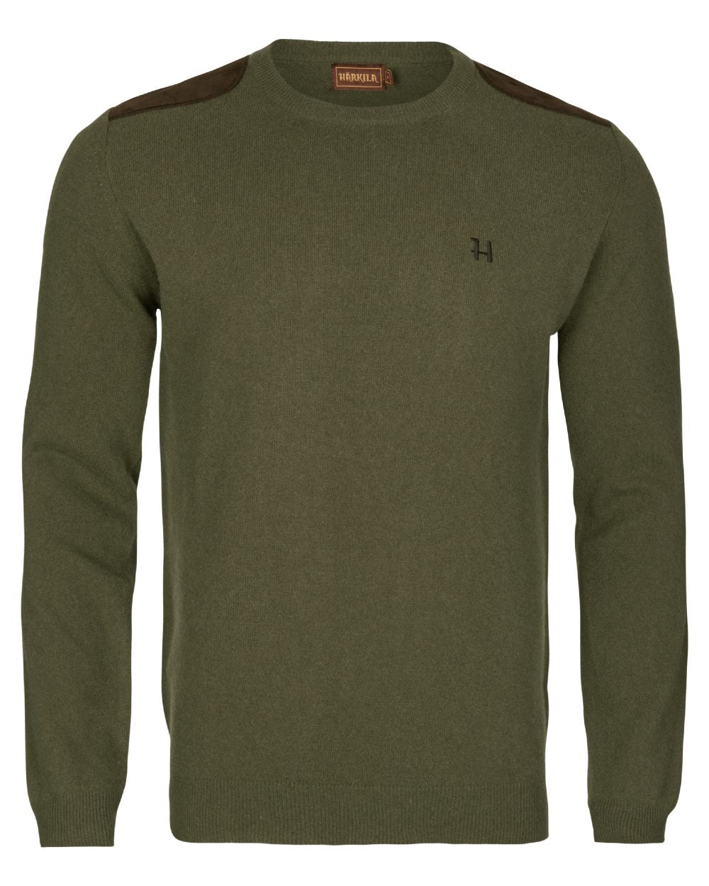 Olive coloured Harkila Arran Pullover on white background 