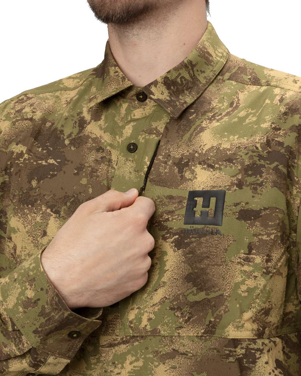 AXIS Forest coloured Harkila Deer Stalker Camo Long Sleeve Shirt front on white background