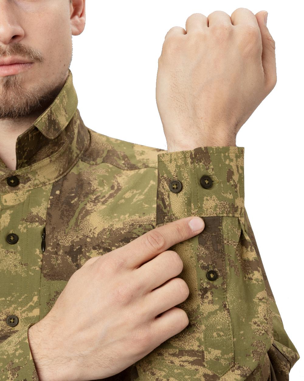 AXIS Forest coloured Harkila Deer Stalker Camo Long Sleeve Shirt on sleeve white background