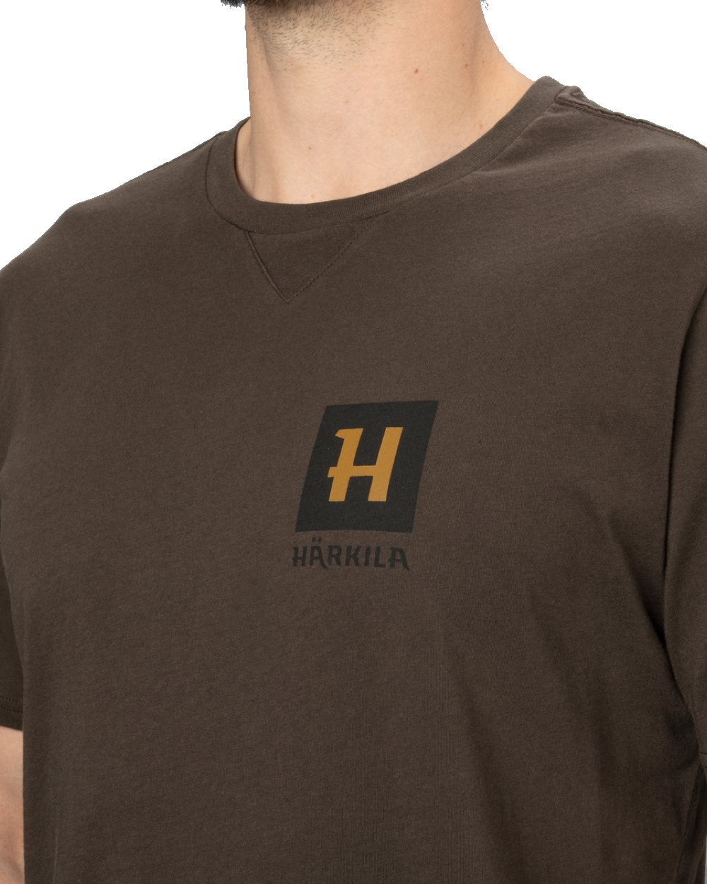Shadow Brown coloured Harkila Gorm Short Sleeved T-Shirt on white background 