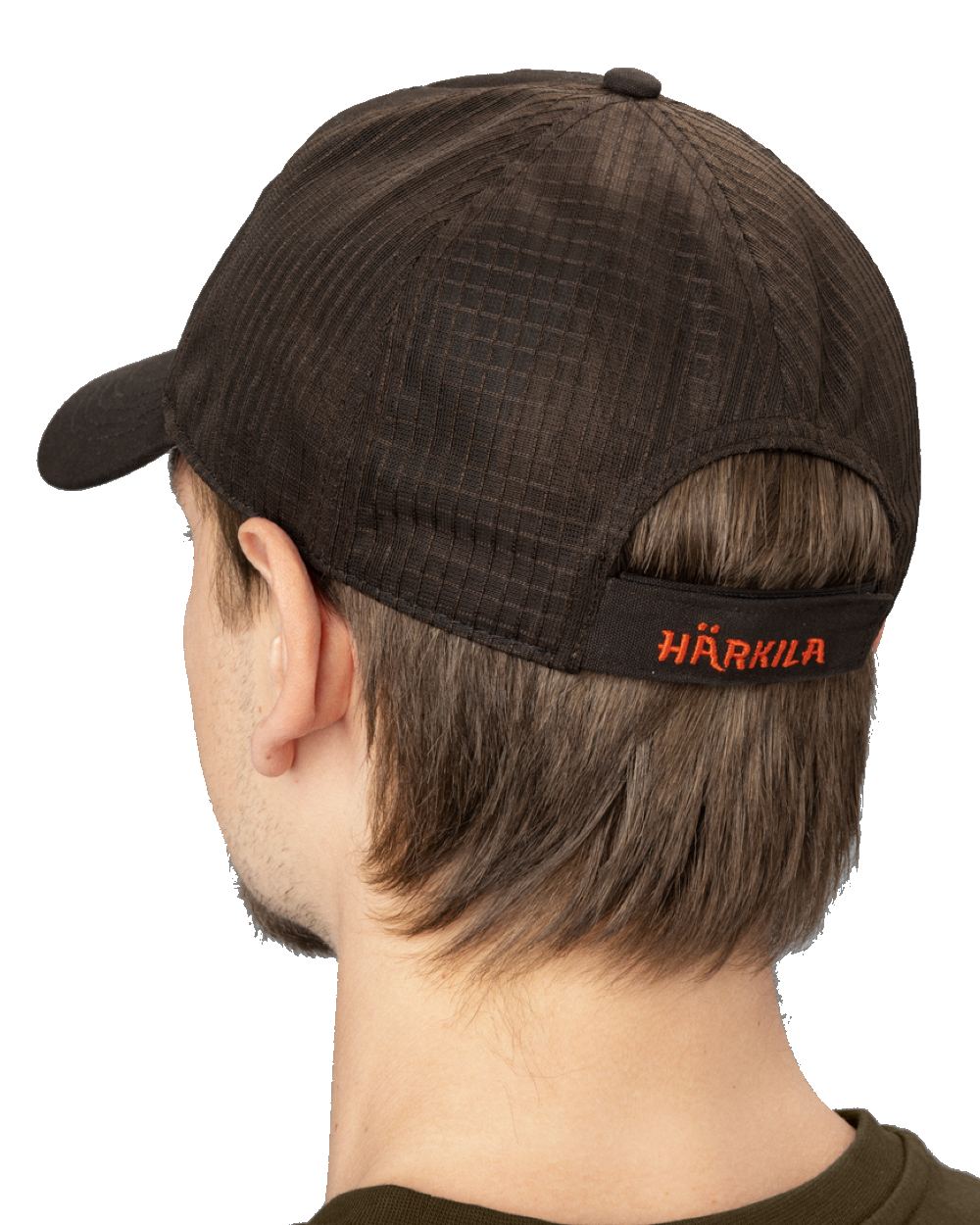 Shadow Brown coloured Harkila Impact Cap worn by model on white background