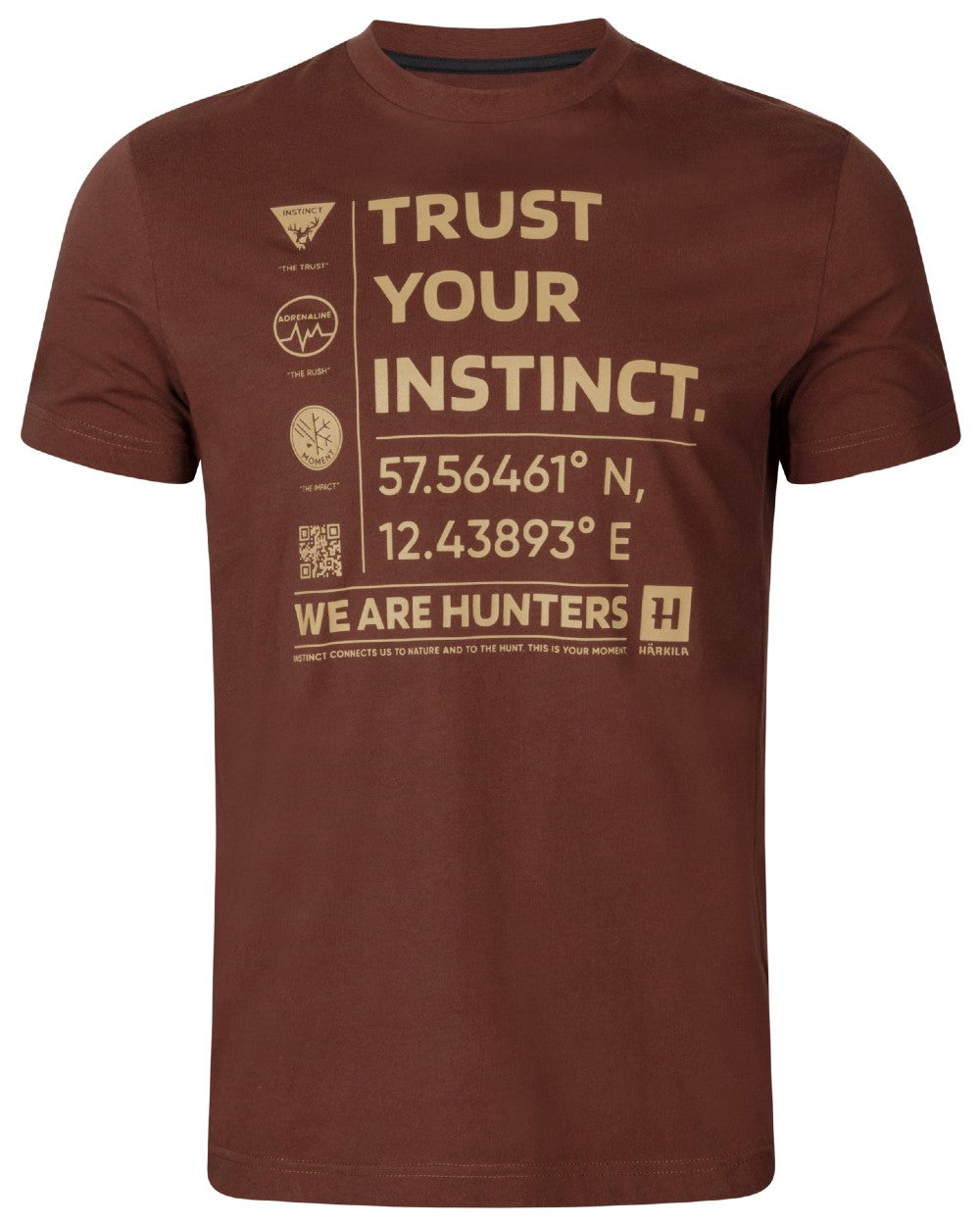 Burgundy coloured Harkila Instinct Short Sleeve T-Shirt on white background 