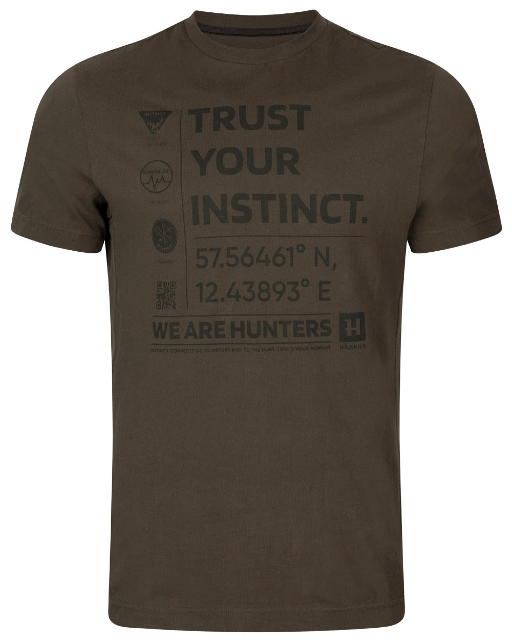 Shadow Brown coloured Harkila Instinct Short Sleeve T-Shirt on white background 