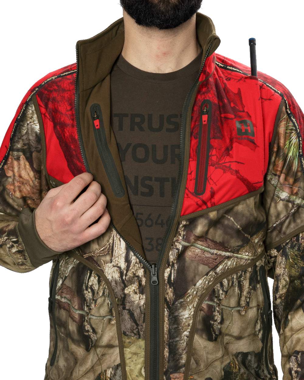 Hunting Green/Mossy Oak Break-up Country coloured Harkila Kamko Camo Reversible WSP Jacket on white background