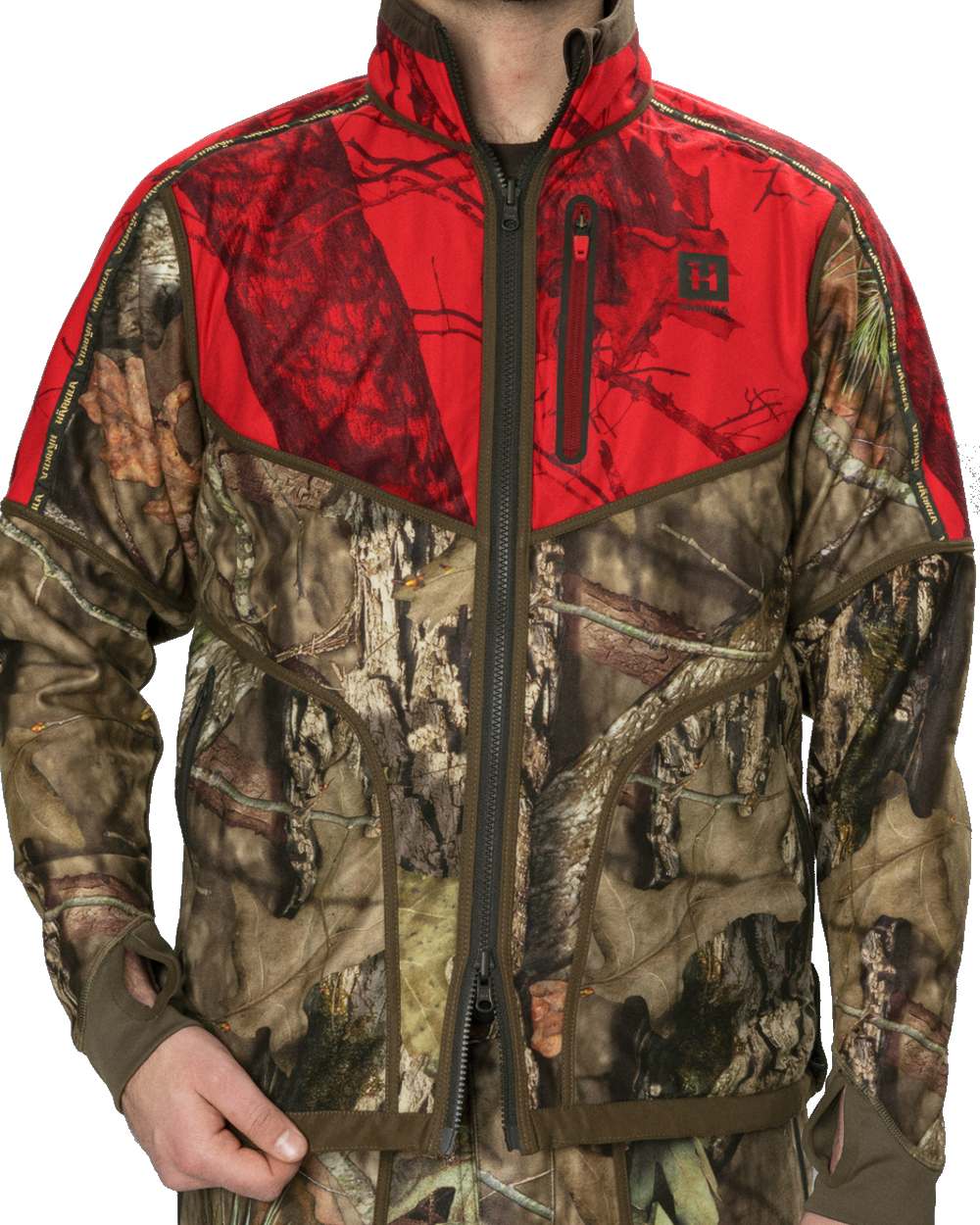 Hunting Green/Mossy Oak Break-up Country coloured Harkila Kamko Camo Reversible WSP Jacket on white background