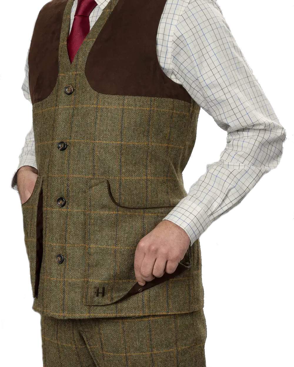 Forest Green coloured Harkila Kenmore Shooting Waistcoat on white background 