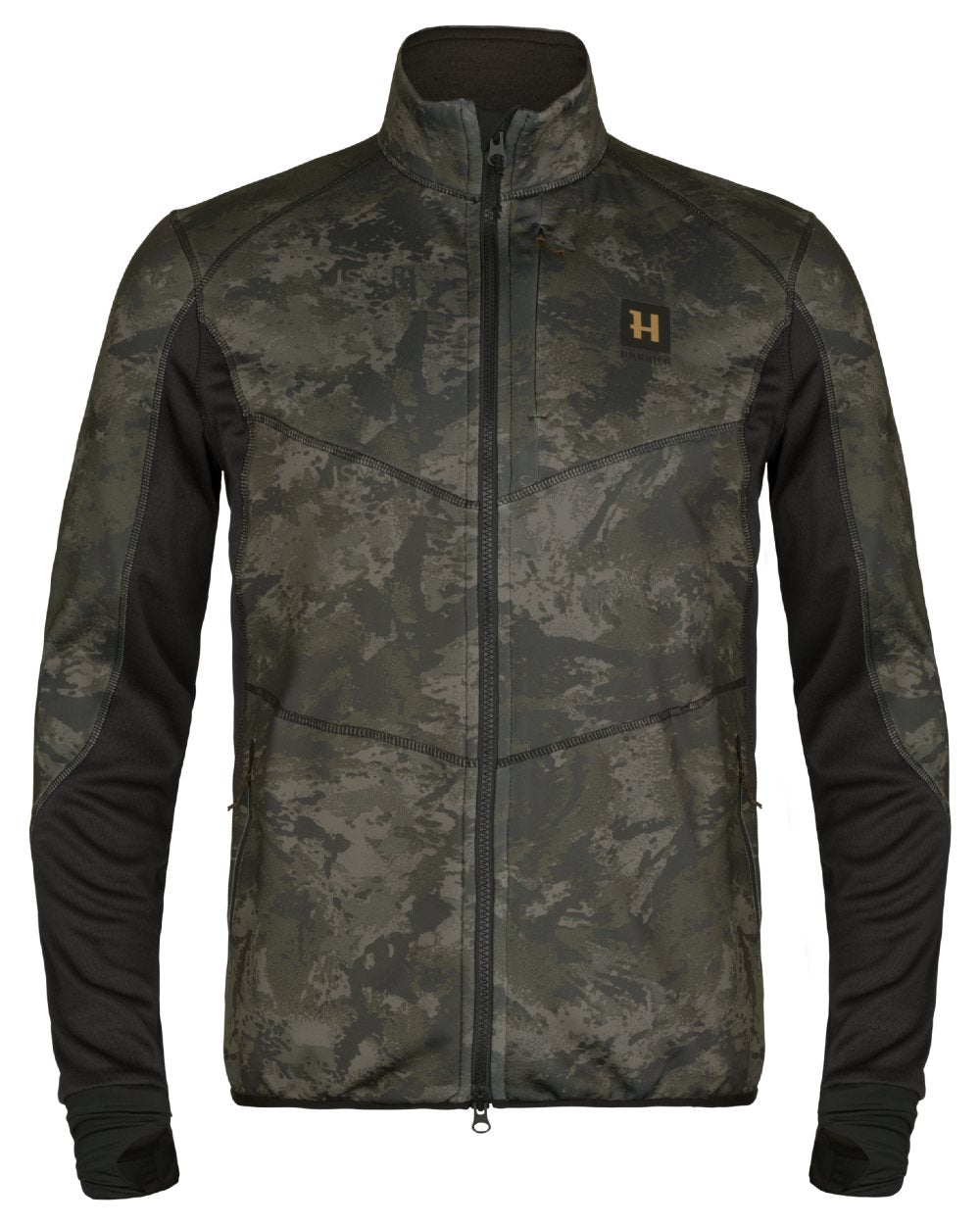 AXIS Black/Black coloured Harkila NOCTYX Camo Fleece Jacket on white background