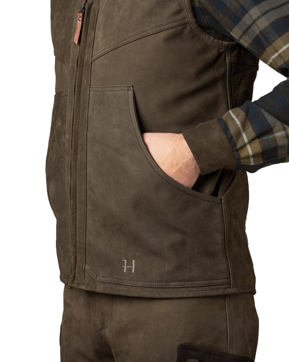 Harkila Pro Hunter Leather Waistcoat in Willow Green