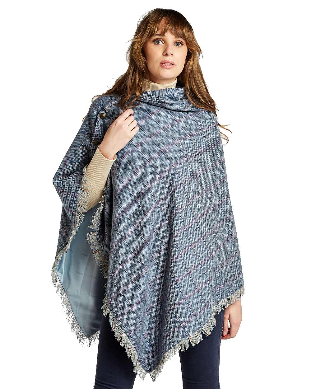 Hazelwood Tweed Poncho in Denim Haze 