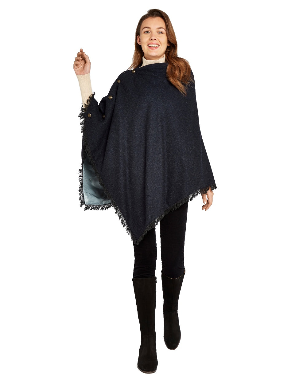 Hazelwood Tweed Poncho in Navy 