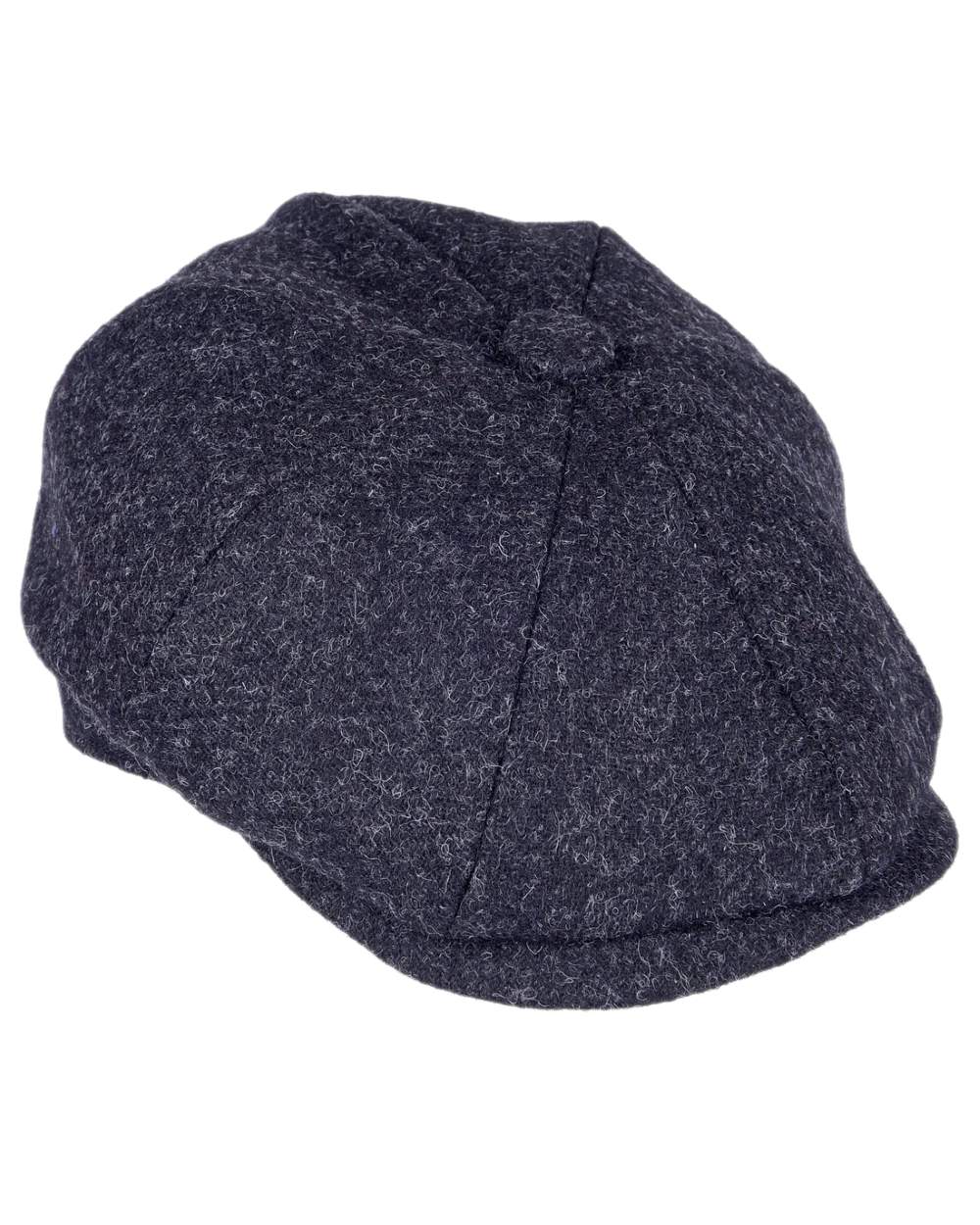 Black Coloured Heather Archie Twill 8-Piece Tweed Cap on white background 