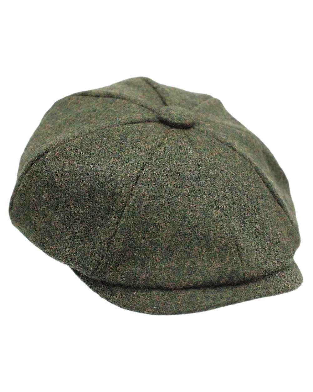 Forest Coloured Heather Archie Twill 8-Piece Tweed Cap on white background 