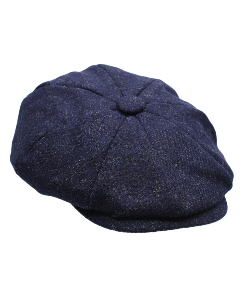 Navy Coloured Heather Archie Twill 8-Piece Tweed Cap on white background 