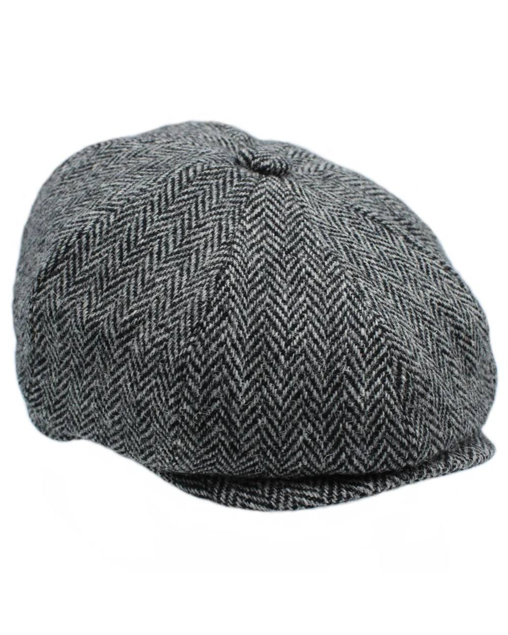 Birch coloured Heather Brodick Harris Tweed 8-Piece Cap on white background 