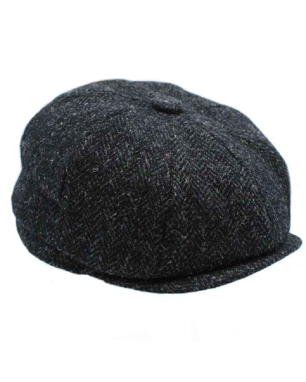 Charcoal coloured Heather Brodick Harris Tweed 8-Piece Cap on white background 