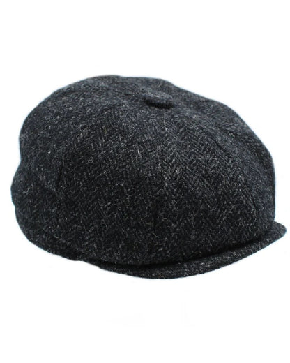 Charcoal coloured Heather Brodick Harris Tweed 8-Piece Cap on white background 