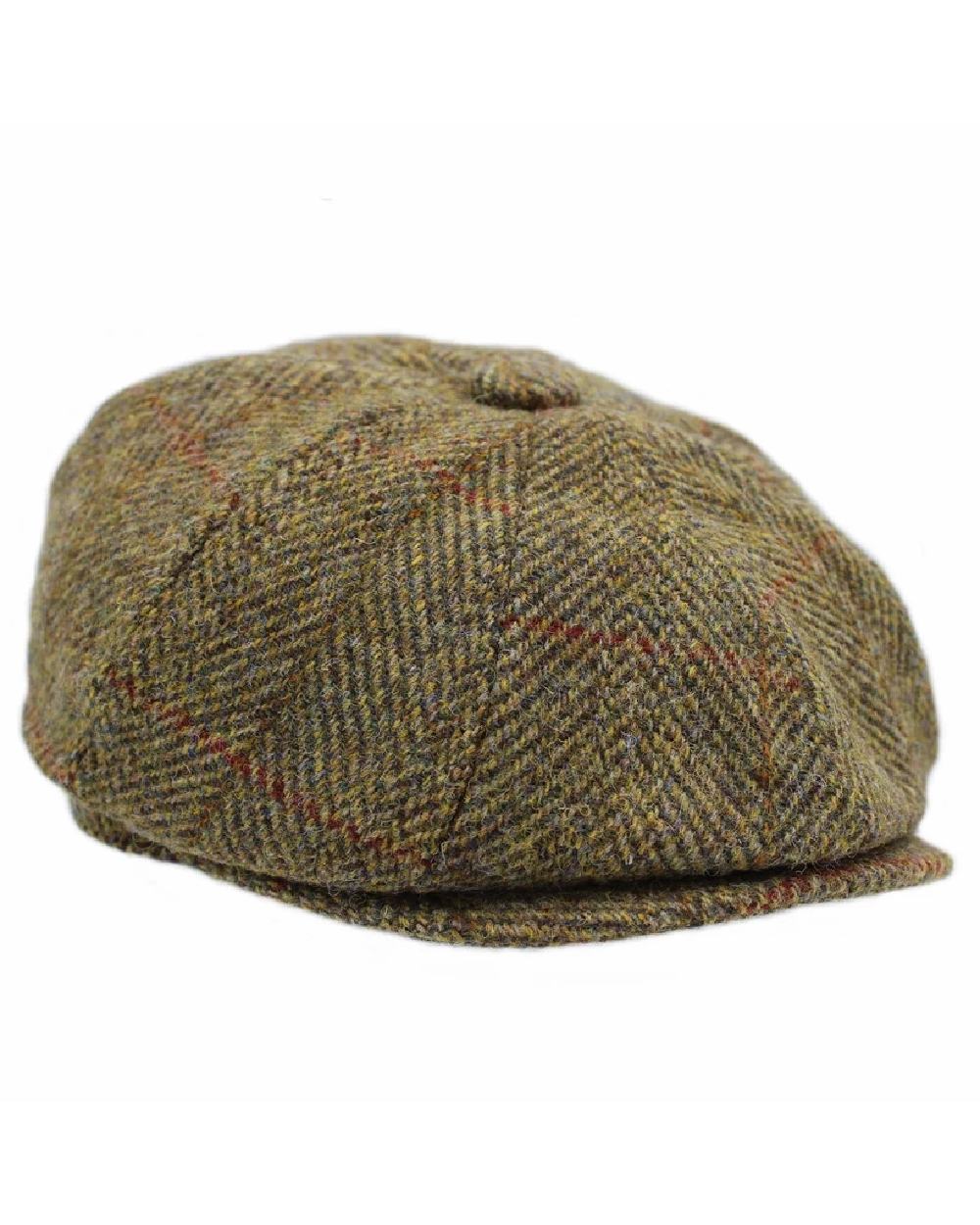 Harvest coloured Heather Brodick Harris Tweed 8-Piece Cap on white background 