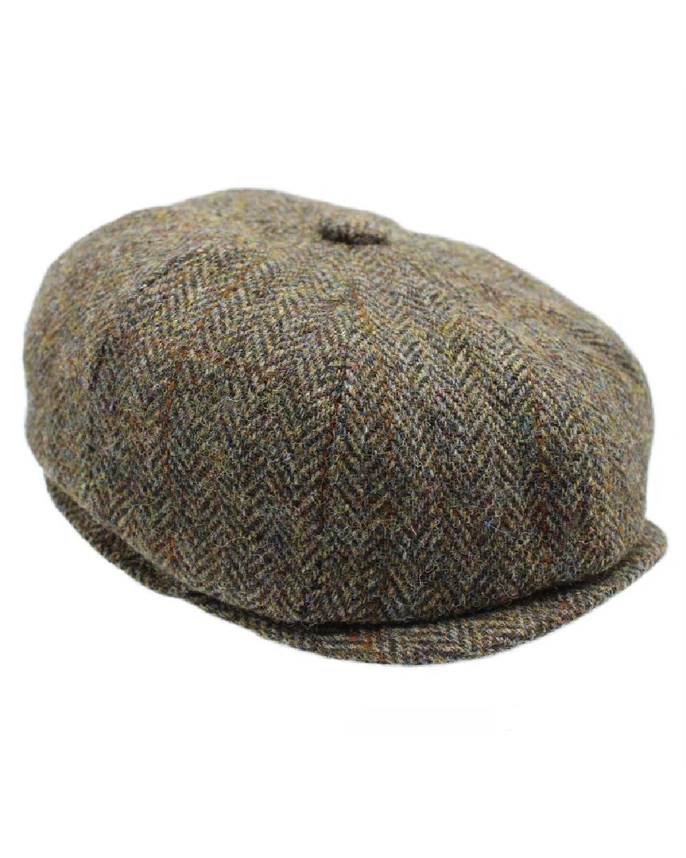 Moorland coloured Heather Brodick Harris Tweed 8-Piece Cap on white background 