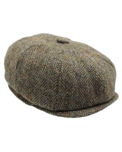 Moorland coloured Heather Brodick Harris Tweed 8-Piece Cap on white background 