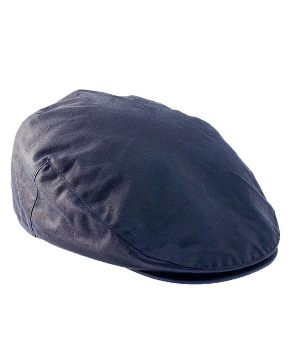 Navy Coloured Heather Buchanan Wax Flat Cap on white background 