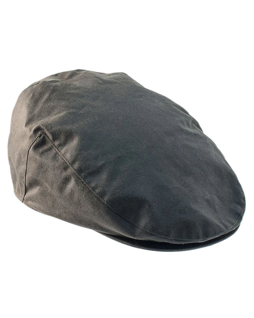 Olive Coloured Heather Buchanan Wax Flat Cap on white background 