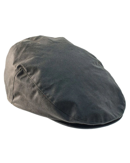 Olive Coloured Heather Buchanan Wax Flat Cap on white background 