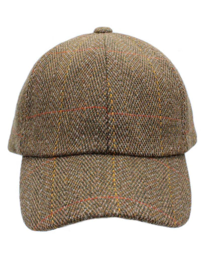 Autumn Leaf Coloured Heather Callow Derby Tweed Baseball Cap on white background 