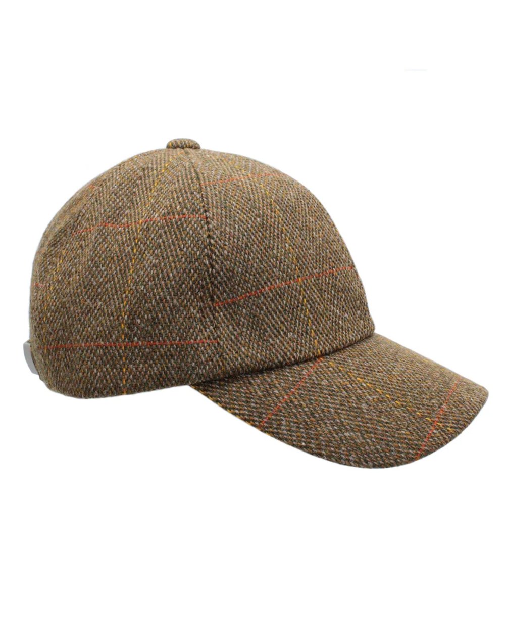 Cedar Coloured Heather Callow Derby Tweed Baseball Cap on white background 