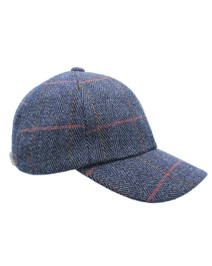 Midnight Blue Coloured Heather Callow Derby Tweed Baseball Cap on white background 