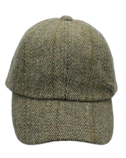 Sage Green Coloured Heather Callow Derby Tweed Baseball Cap on white background 