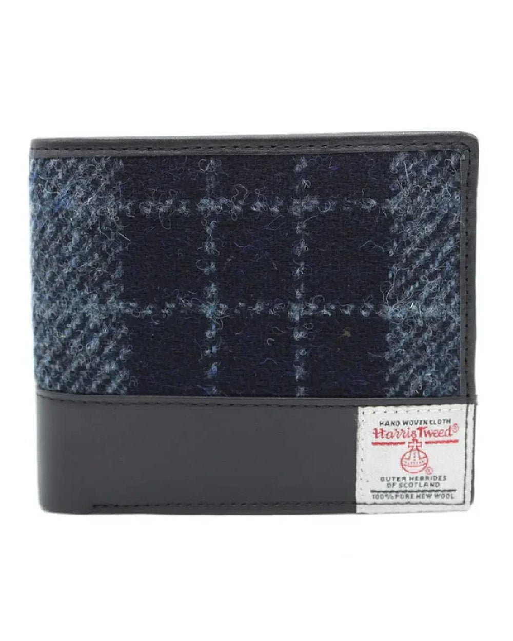 Black Grey Check Coloured Heather Callum Harris Tweed Wallet on white background 