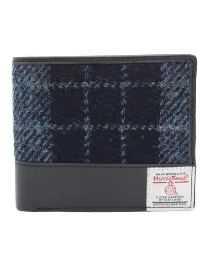 Black Grey Check Coloured Heather Callum Harris Tweed Wallet on white background 