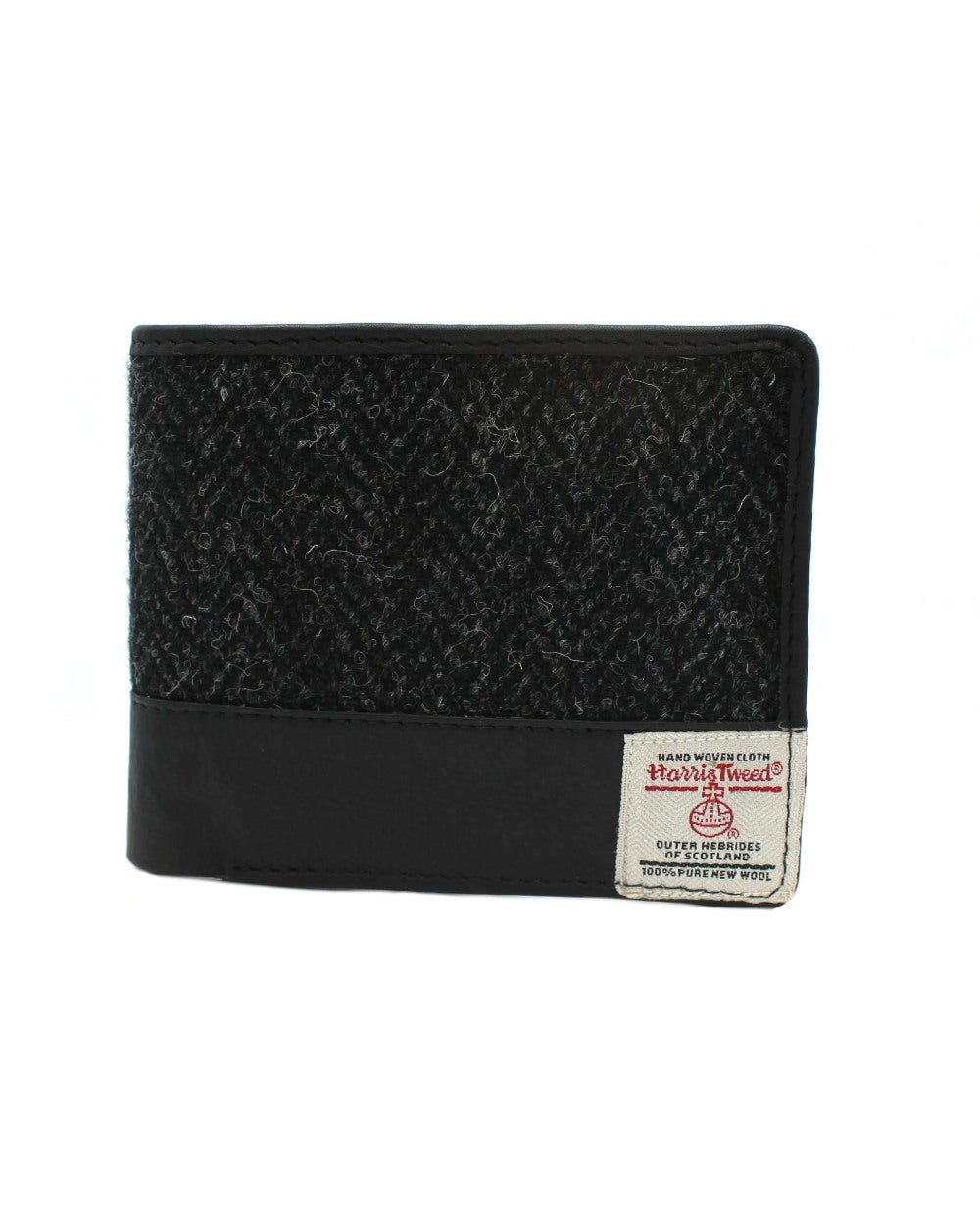 Black Herringbone coloured Heather Callum Harris Tweed Wallet on white background 
