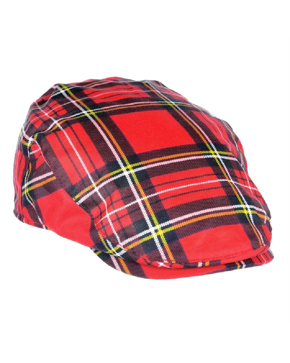 Royal Stewart Coloured Heather Charles Tartan Wax Flat Cap on white background 