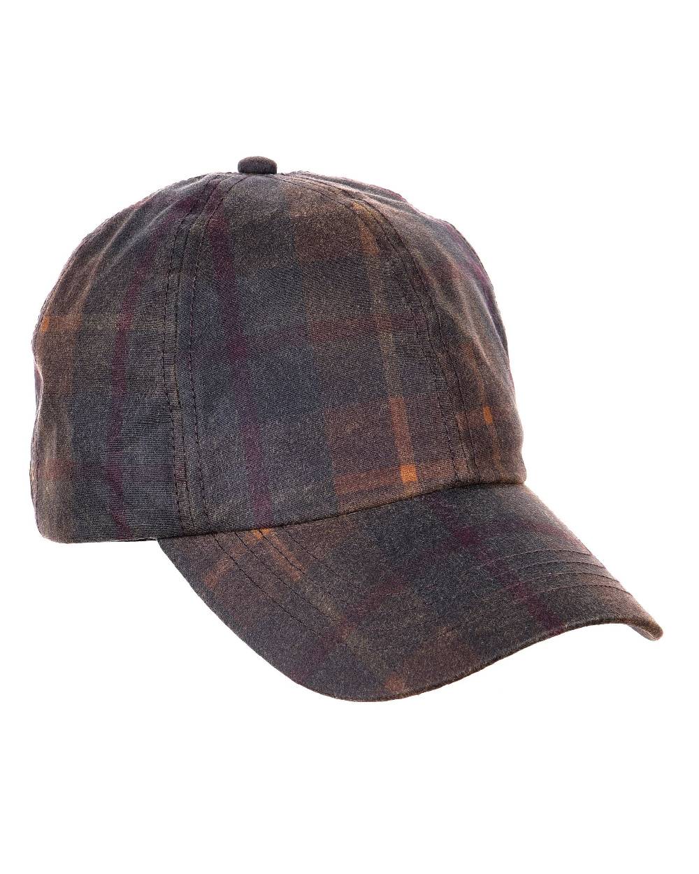 Hunter Coloured Heather Ewan Tartan Wax Baseball Cap on white background 