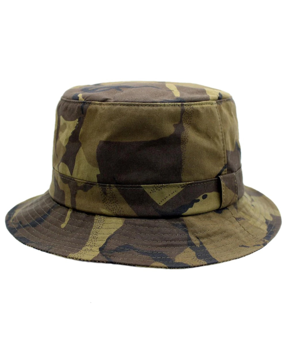 Brown Camo Coloured Heather Harland Camo Wax Bush Hat on white background 