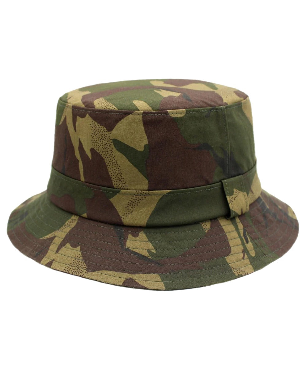 Olive Camo Coloured Heather Harland Camo Wax Bush Hat on white background 